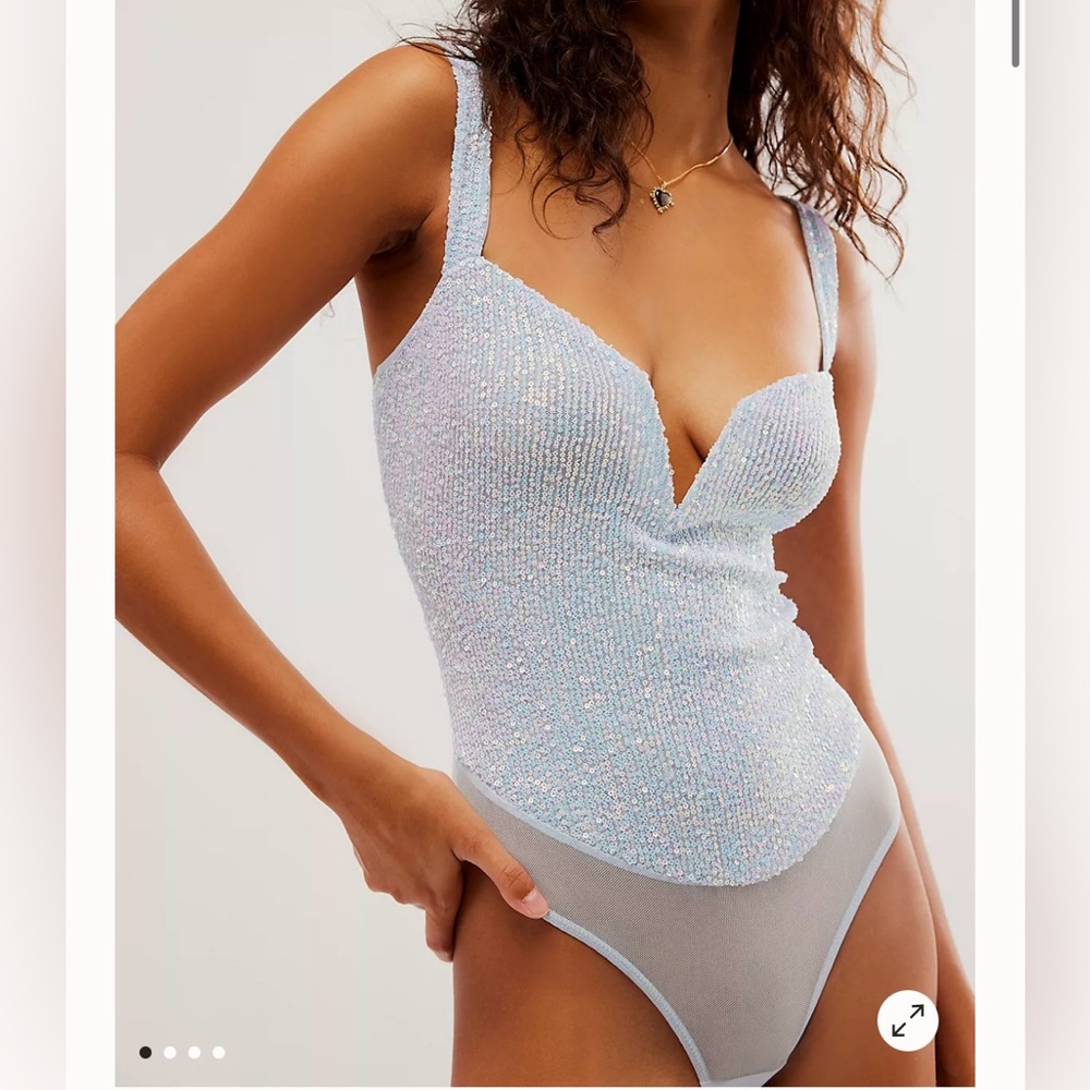 Free People Sparks Fly Corset Bodysuit in Icy Blue